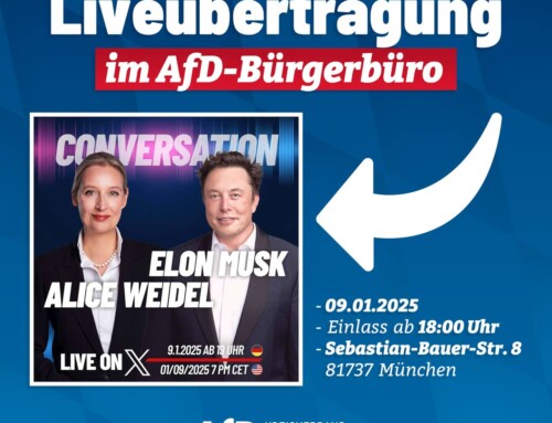 Liveübertragung des Gesprächs Weidel/Musk am 9. Januar im Bürgerbüro